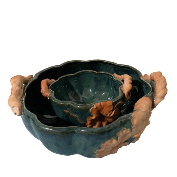 Takahashi San Francisco Pottery Pumpkin Shaped Serving Bowls Set of 2 - Picture 2 of 10